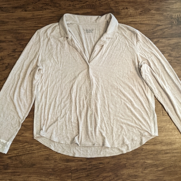 Victoria's Secret Neutral Pajama Top Button Down Modal Blend - Picture 7 of 11